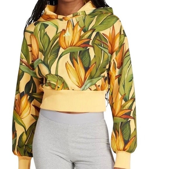 Adidas Farm Hoodie Women M Yellow New Bird of Paradise Crop JD6282 - Picture 2 of 7